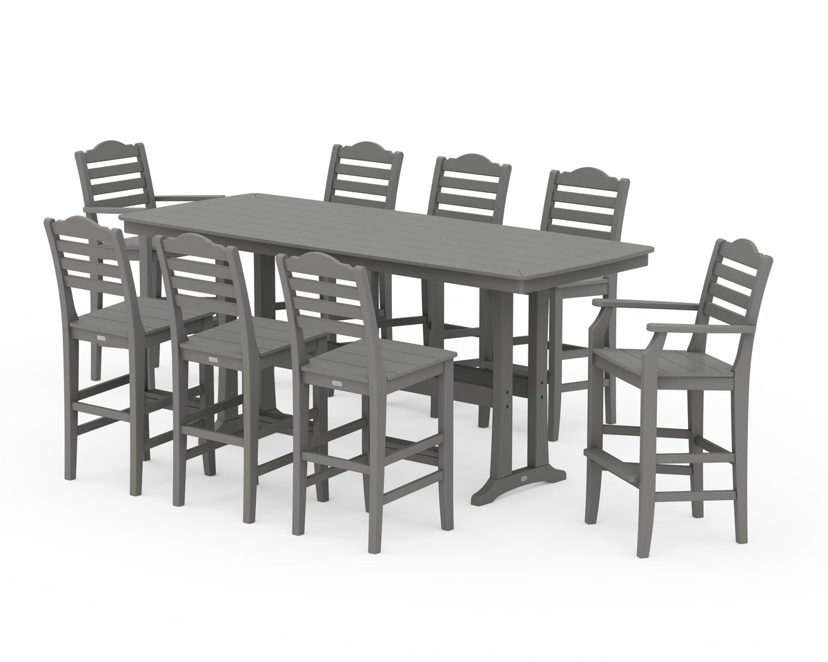 POLYWOOD Savannah 9-Piece Bar Set with Trestle Legs in Slate Grey