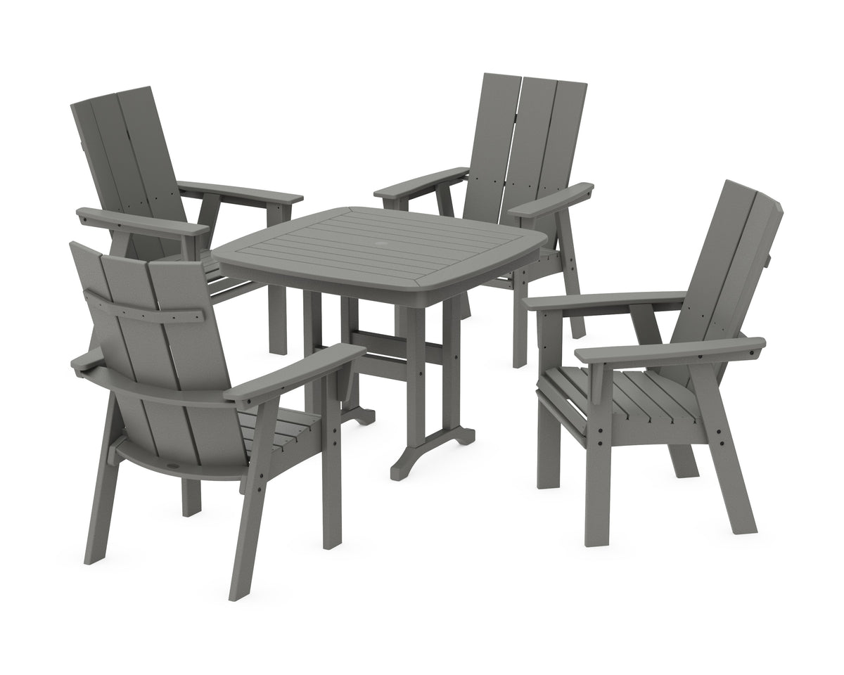 POLYWOOD Modern Curveback Adirondack 5-Piece Dining Set - 37" Table in Slate Grey