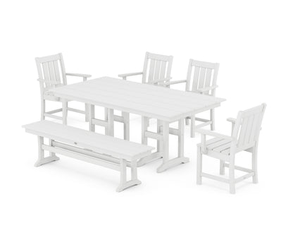 POLYWOOD Oxford 6-Piece Farmhouse Dining Set with Bench in White