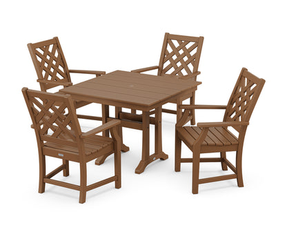 POLYWOOD Wovendale 5-Piece Farmhouse Dining Set with Trestle Legs in Teak