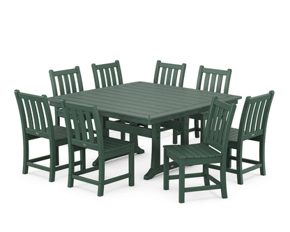 POLYWOOD Traditional Garden 9-Piece Nautical Trestle Dining Set in Green
