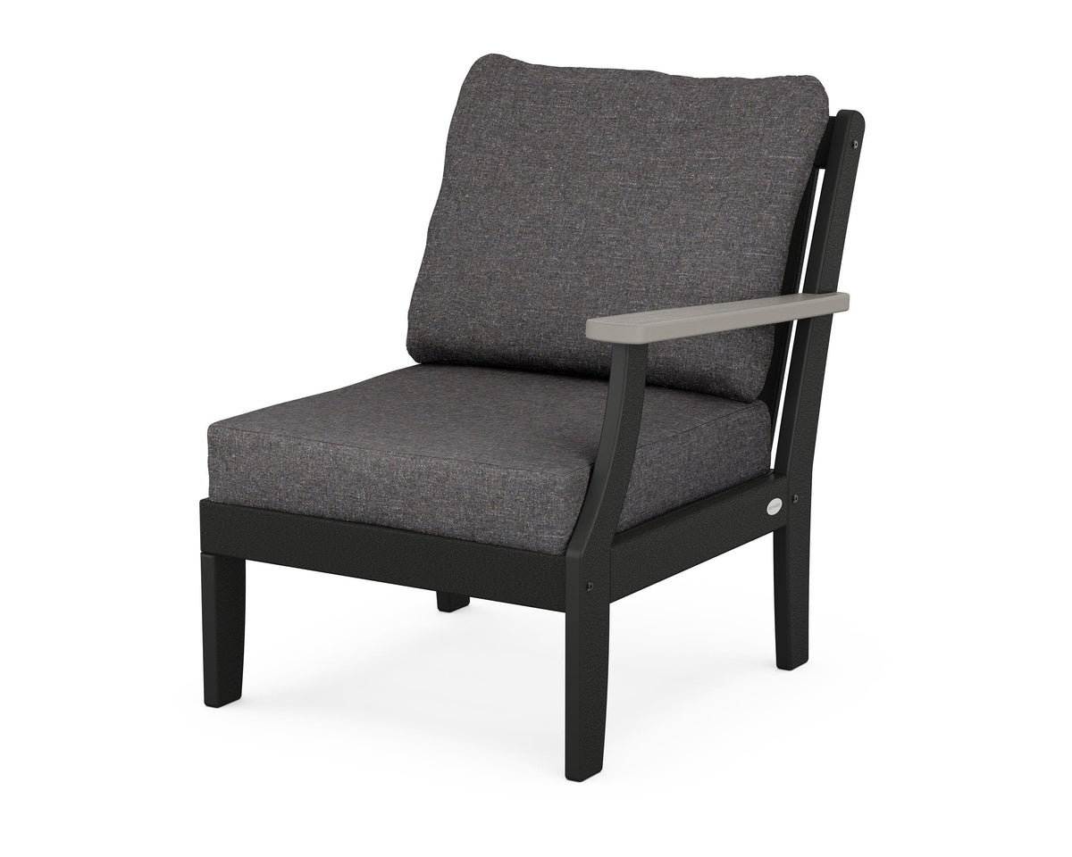 POLYWOOD Braxton Modular Right Arm Chair in Black / Driftwood / Ash Charcoal