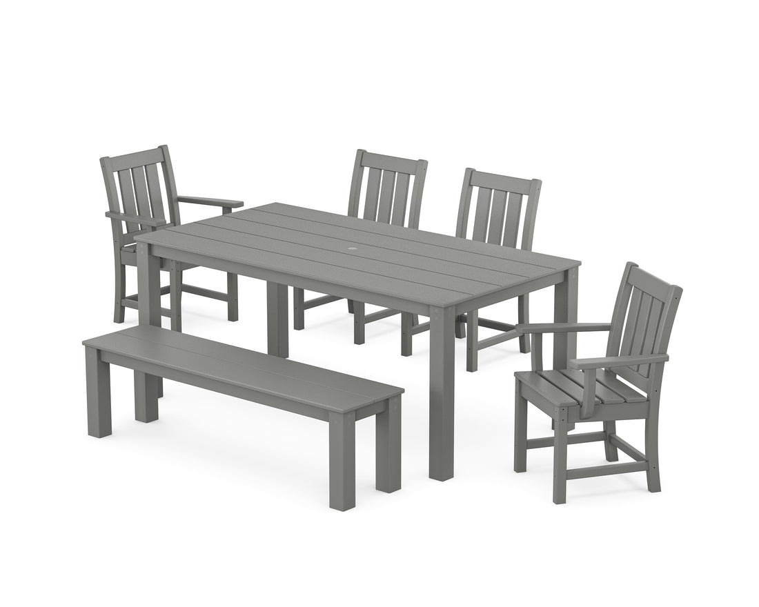 POLYWOOD Oxford 6-Piece Parsons Dining Set with Bench with Oxford Dining Side Chair in Slate Grey