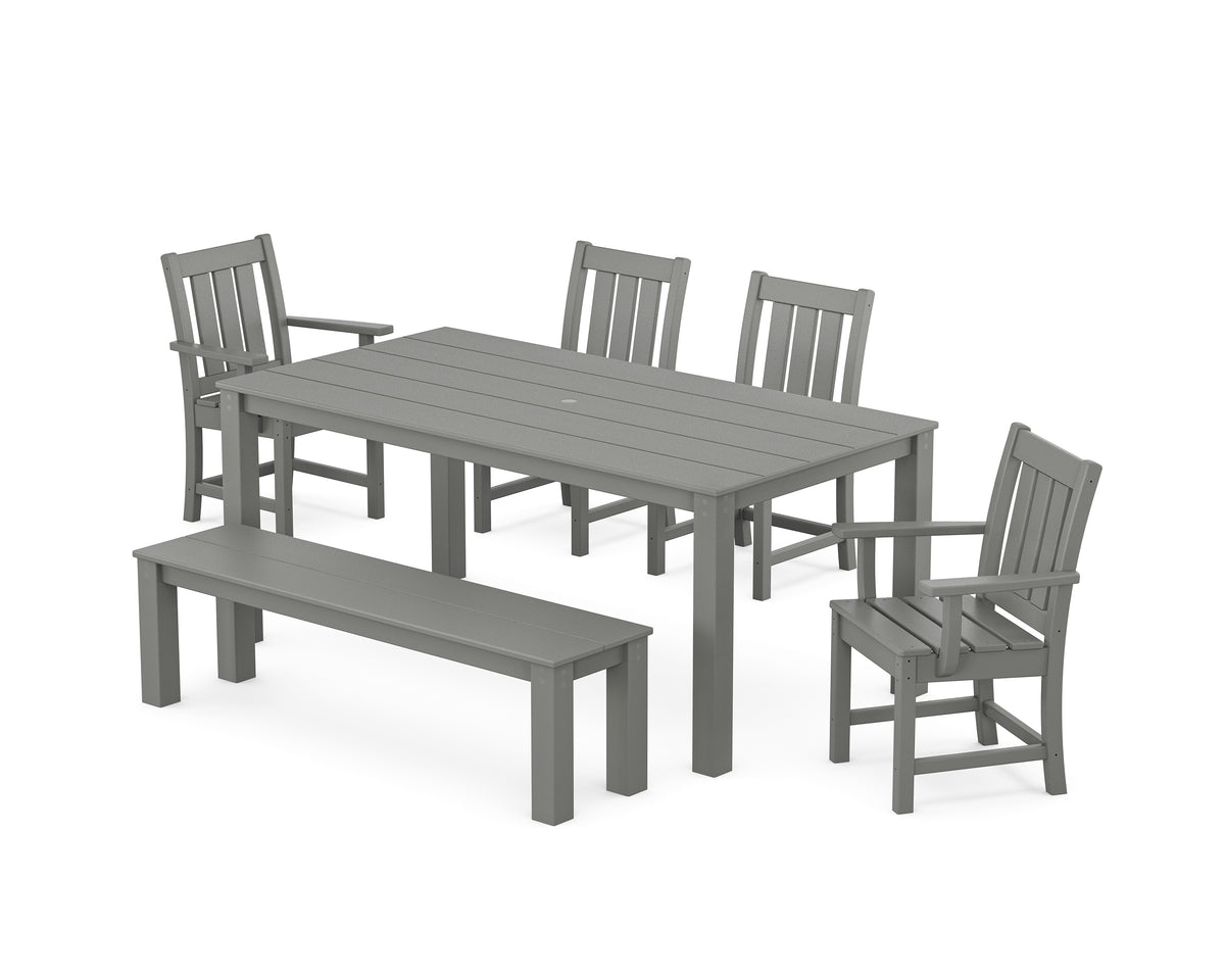 POLYWOOD Oxford 6-Piece Parsons Dining Set with Bench with Oxford Dining Side Chair in Slate Grey