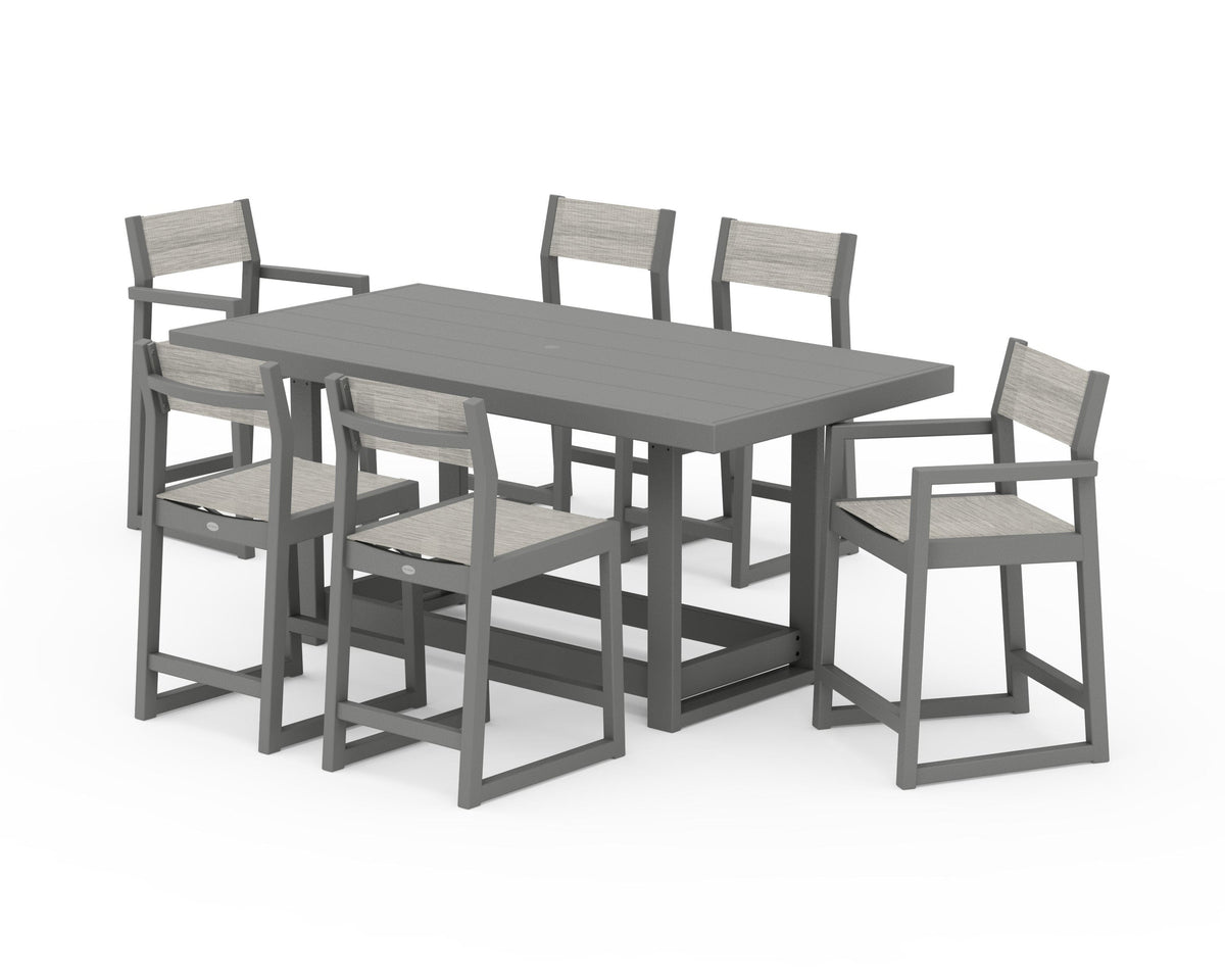 POLYWOOD EDGE Sling 7-Piece Counter Table Set in Slate Grey / Birch
