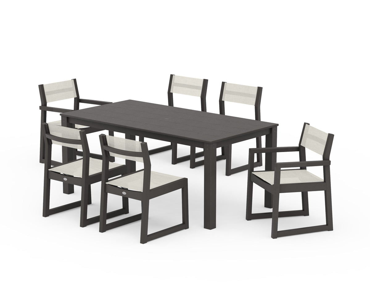 POLYWOOD EDGE Sling 7-Piece Parsons Dining Set in Vintage Coffee / Parchment