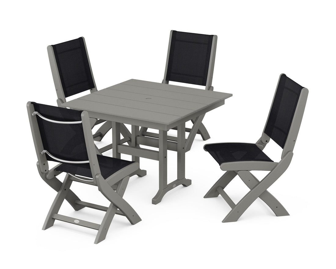 POLYWOOD Coastal Folding Side Chair 5-Piece Farmhouse Dining Set in Slate Grey / Black