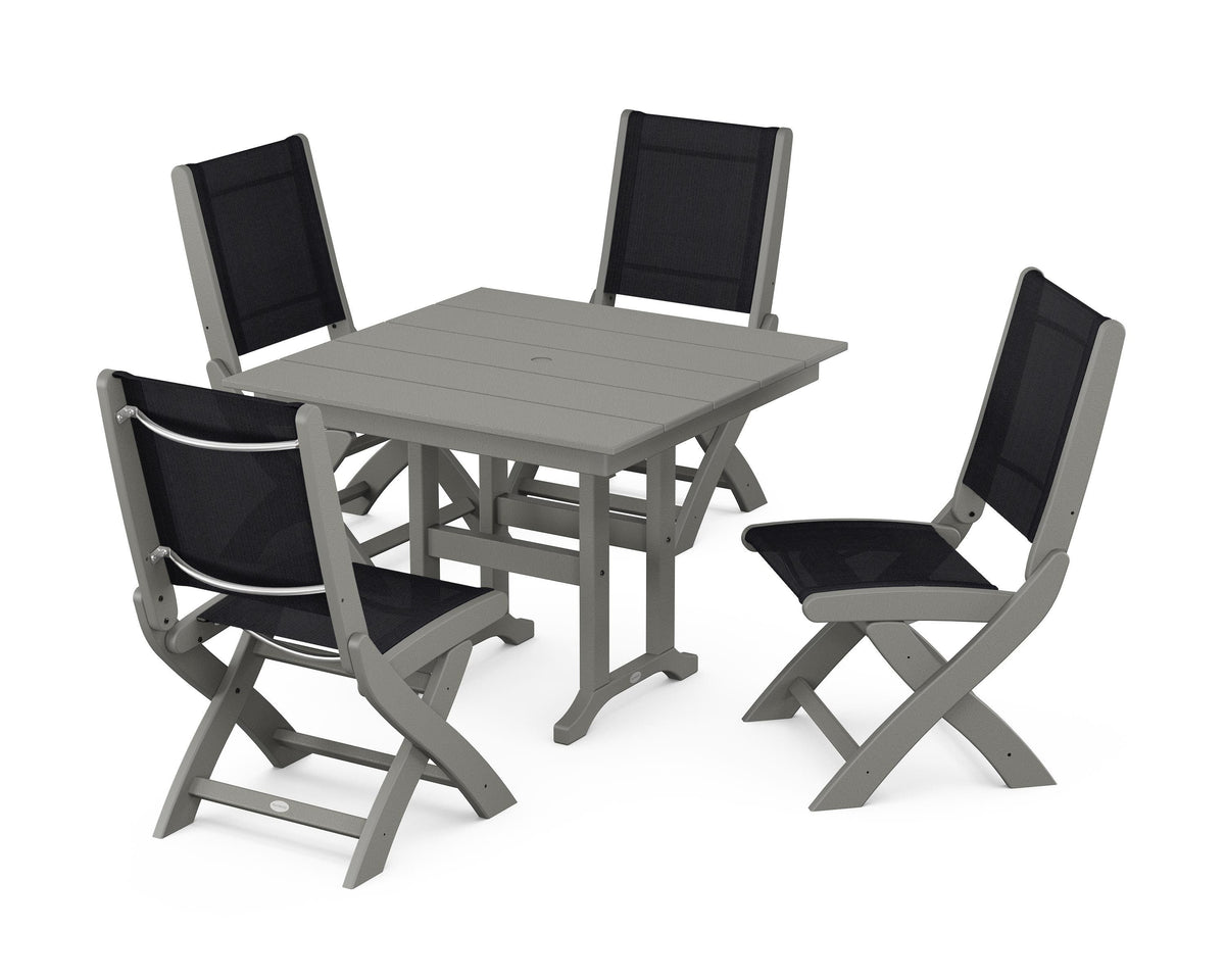 POLYWOOD Coastal Folding Side Chair 5-Piece Farmhouse Dining Set in Slate Grey / Black