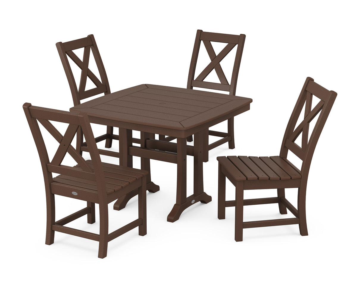 POLYWOOD Braxton Side Chair 5-Piece Dining Set with Trestle Legs - 37" Table in Mahogany