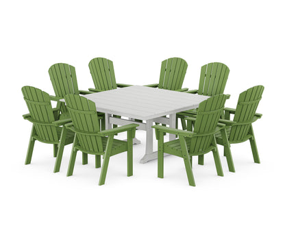 POLYWOOD Nautical Curveback Adirondack 9-Piece Square Dining Set with Trestle Legs in Lime / White