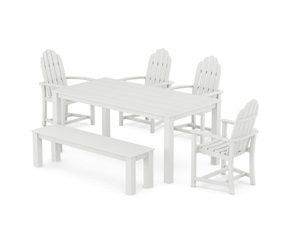 POLYWOOD Classic Adirondack 6-Piece Parsons Dining Set with Bench in White