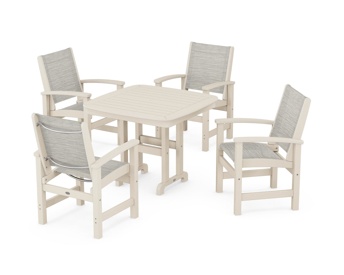 POLYWOOD Coastal 5-Piece Dining Set with Nautical 37" Dining Table in Sand / Birch