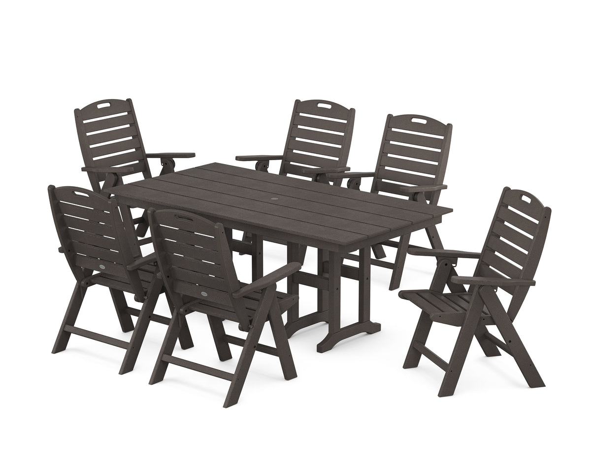 POLYWOOD Nautical Highback 7-Piece Farmhouse Dining Set in Vintage Coffee