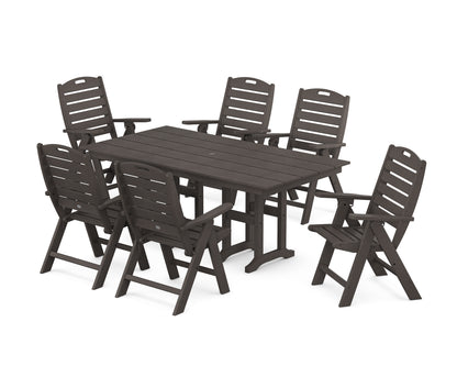 POLYWOOD Nautical Highback 7-Piece Farmhouse Dining Set in Vintage Coffee