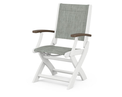 POLYWOOD Coastal Folding Chair in White with Kona arms and Birch sling