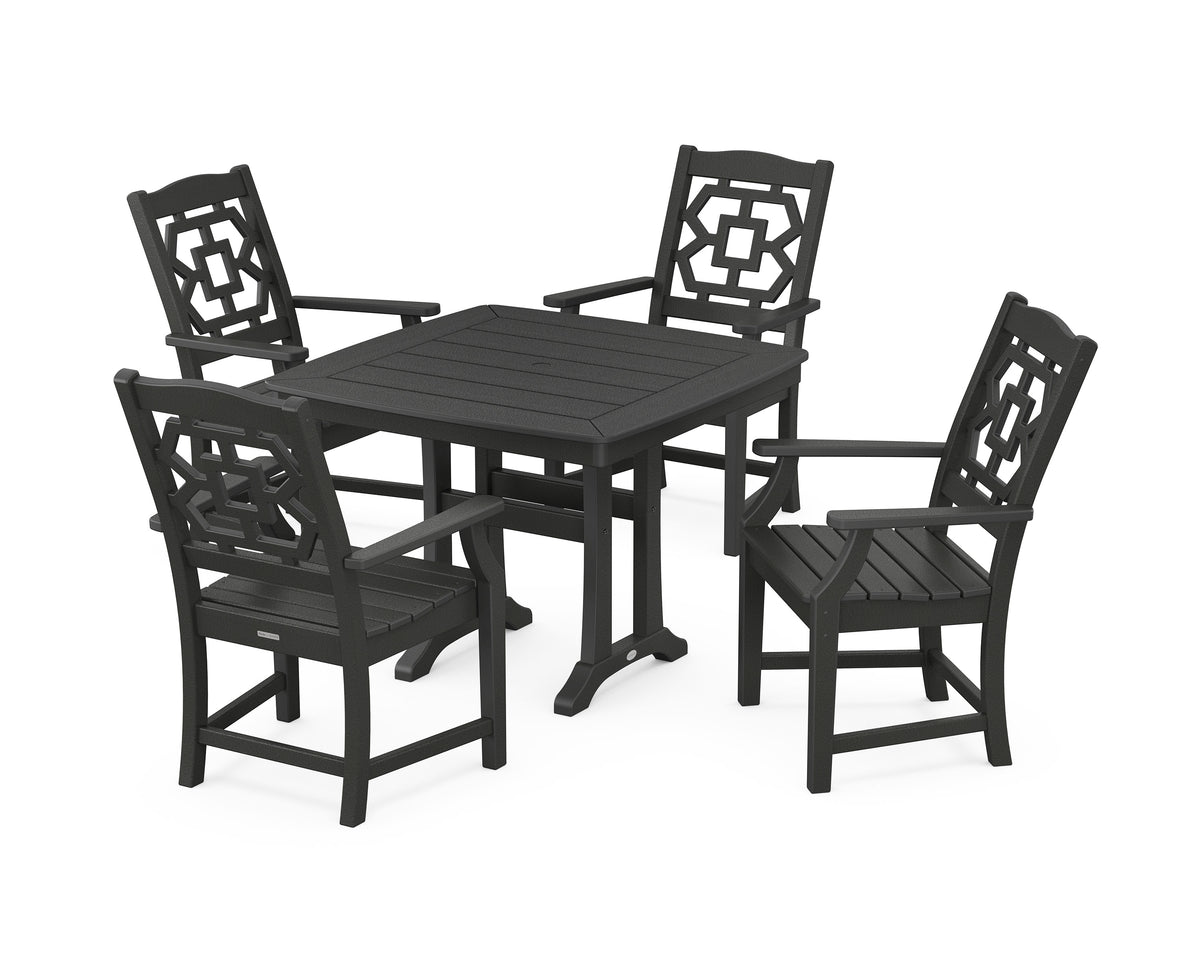 POLYWOOD Chinoiserie 5-Piece Dining Set with Trestle Legs in Black