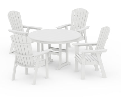POLYWOOD Nautical Adirondack 5-Piece Round Farmhouse Dining Set in White