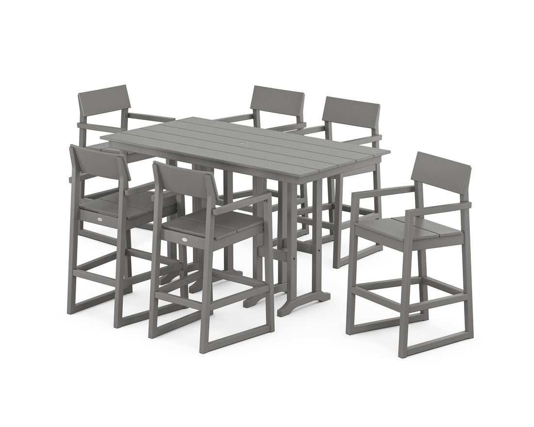 POLYWOOD EDGE Arm Chair 7-Piece Farmhouse Bar Set in Slate Grey