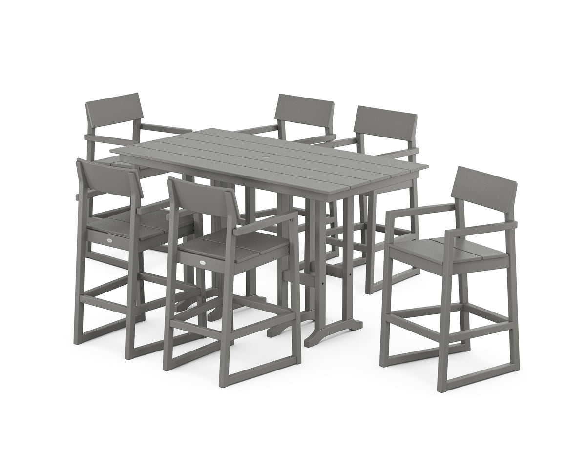 POLYWOOD EDGE Arm Chair 7-Piece Farmhouse Bar Set in Slate Grey