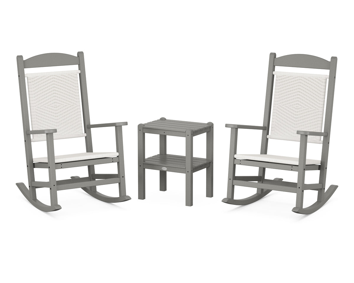 POLYWOOD Presidential Woven Rocker 3-Piece Set in Slate Grey / White Loom