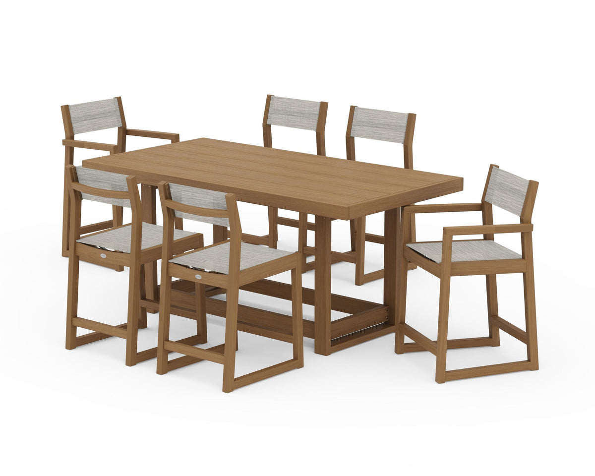 POLYWOOD EDGE Sling 7-Piece Counter Table Set in Natural / Birch