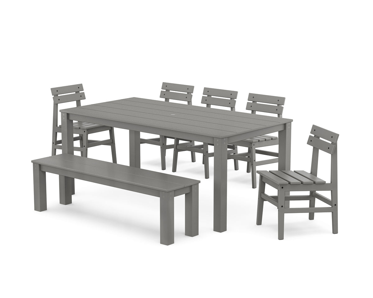POLYWOOD Modern Studio Plaza Chair 7-Piece Parsons Dining Set with Bench in Slate Grey