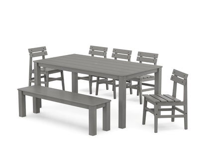 POLYWOOD Modern Studio Plaza Chair 7-Piece Parsons Dining Set with Bench in Slate Grey