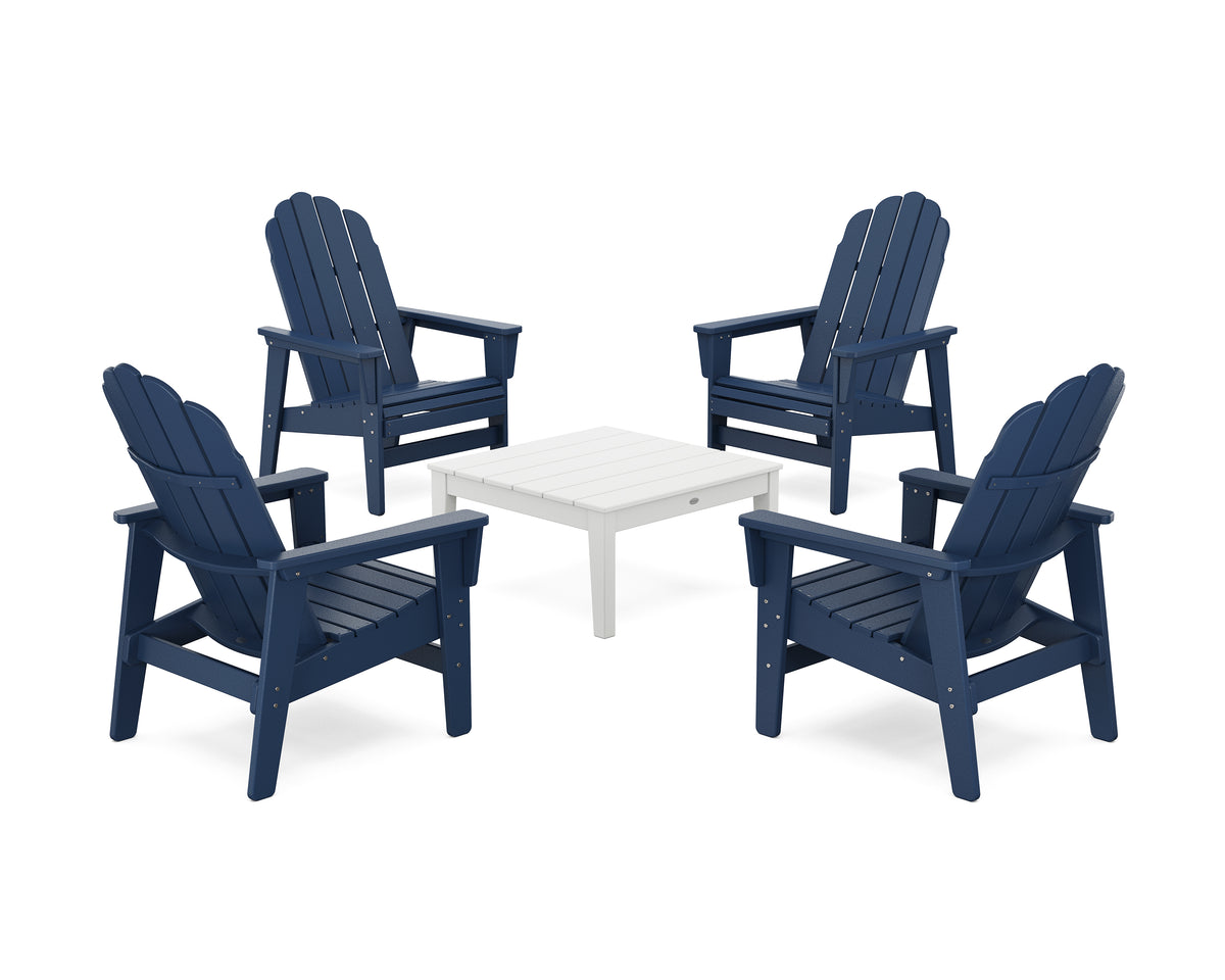 POLYWOOD 5-Piece Vineyard Grand Upright Adirondack Chair Conversation Group in Navy / White