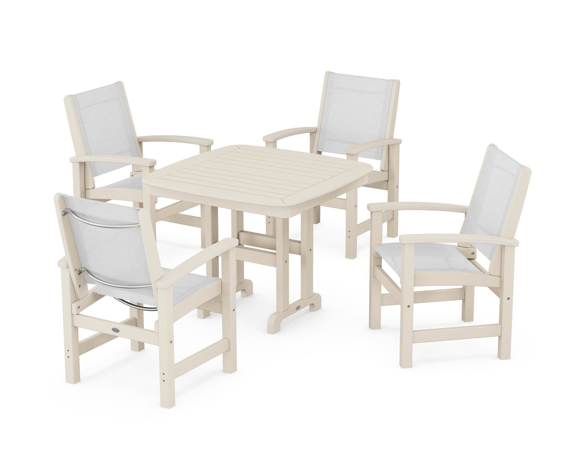 POLYWOOD Coastal 5-Piece Dining Set with Nautical 37" Dining Table in Sand / White
