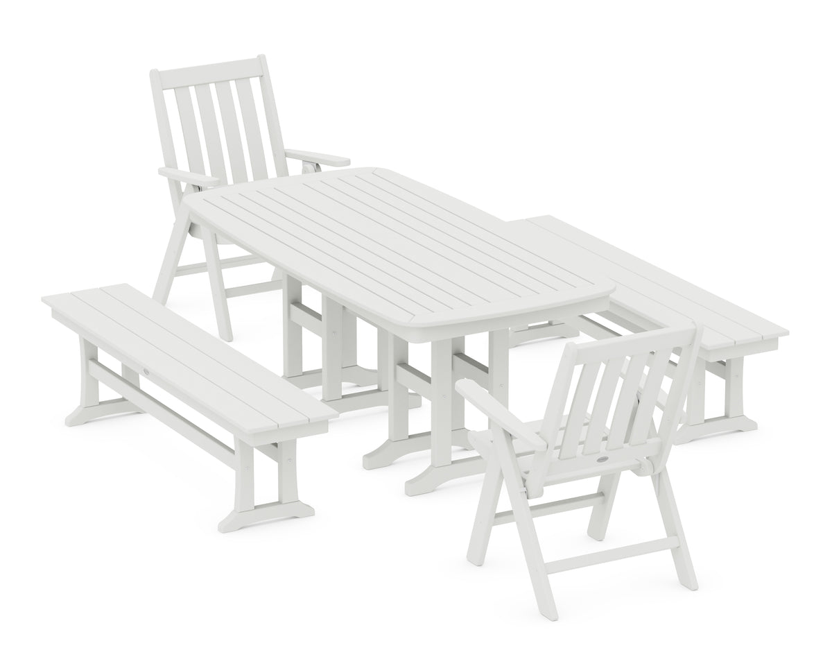 POLYWOOD Vineyard Folding Chair 6-Piece Dining Set with Benches in Vintage White