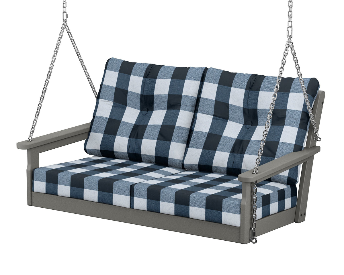 POLYWOOD Vineyard Deep Seating Swing in Slate Grey / Buffalo Plaid Marine Indigo