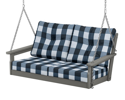 POLYWOOD Vineyard Deep Seating Swing in Slate Grey / Buffalo Plaid Marine Indigo