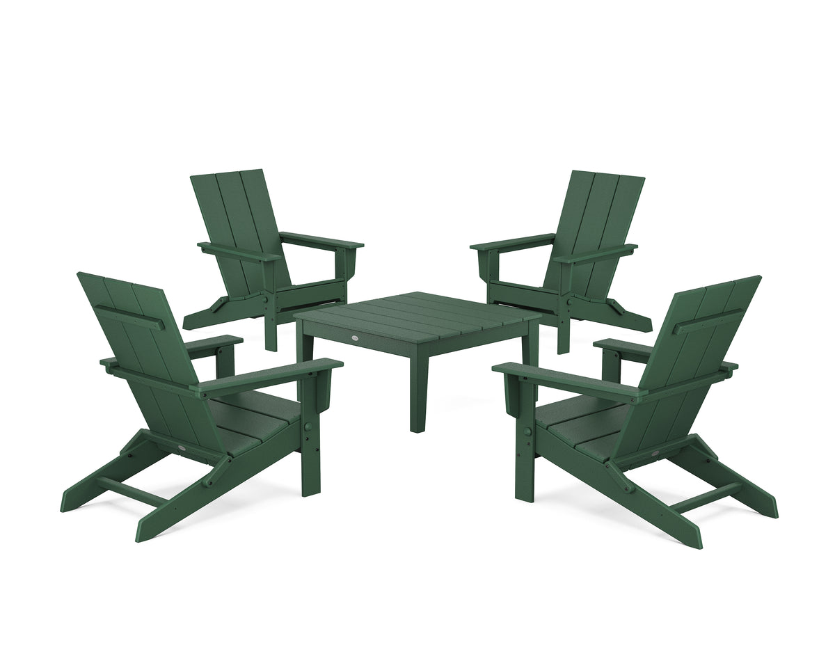 POLYWOOD 5-Piece Modern Studio Folding Adirondack Chair Conversation Group in Green