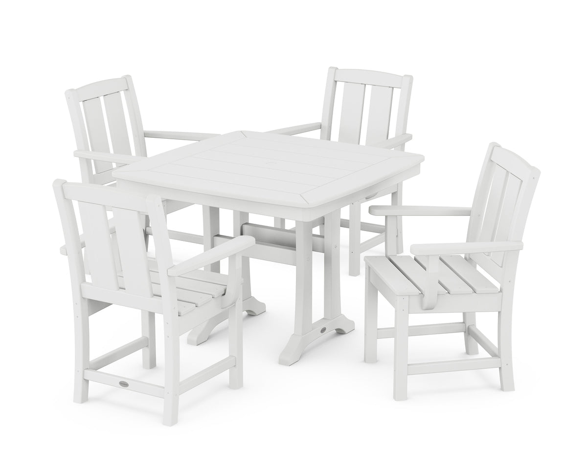 POLYWOOD Mission 5-Piece Dining Set with Trestle Legs in White