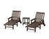 POLYWOOD Vineyard 3-Piece Chaise with Arms and Wheels Set in Mahogany