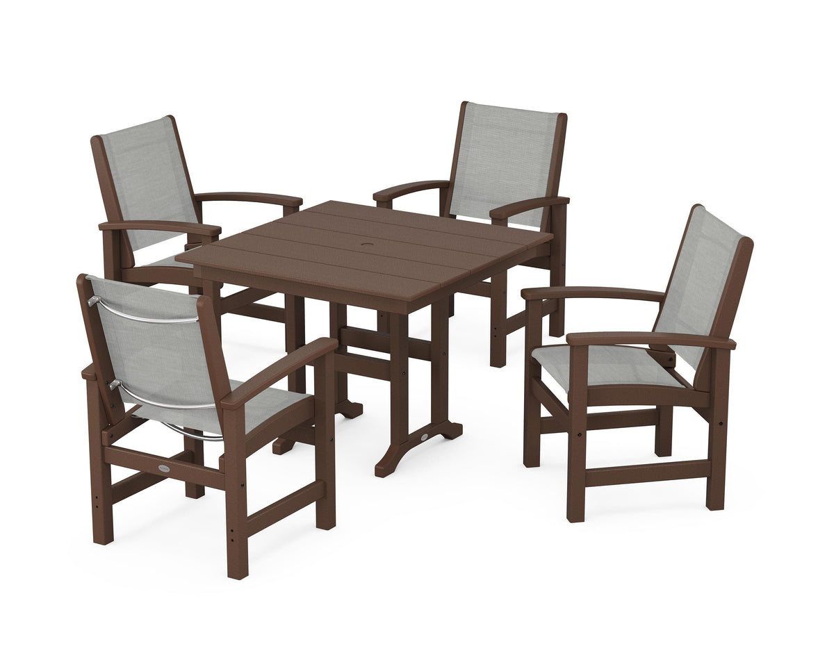 POLYWOOD Coastal 5-Piece Farmhouse Dining Set with Farmhouse 37" Dining Table in Mahogany / Metallic