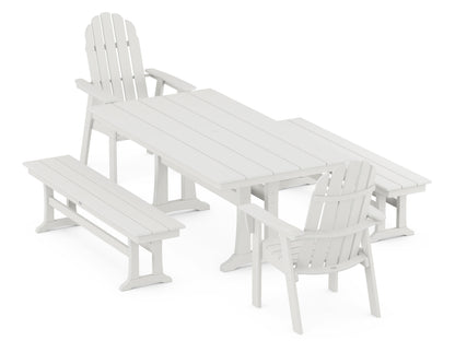 POLYWOOD Vineyard Adirondack 5-Piece Farmhouse Dining Set with Trestle Legs - 37" x 72" Table in Vintage White
