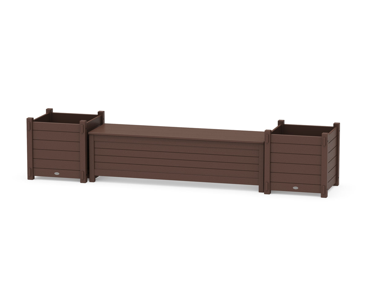 POLYWOOD 60" Nautical Straight Planter Storage Bench Set - Large in Mahogany