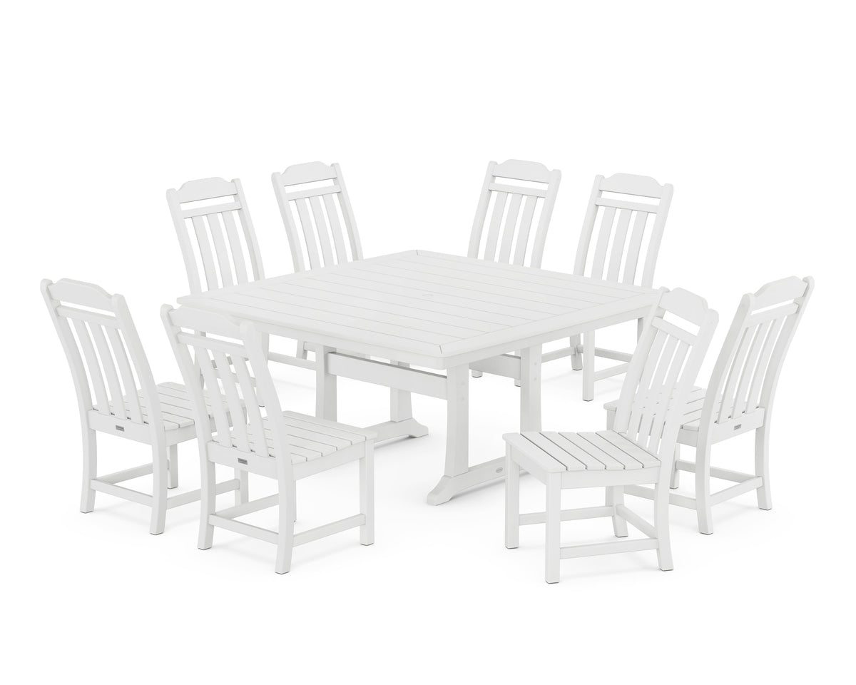POLYWOOD Cottage 9-Piece Square Side Chair Dining Set with Trestle Legs in White
