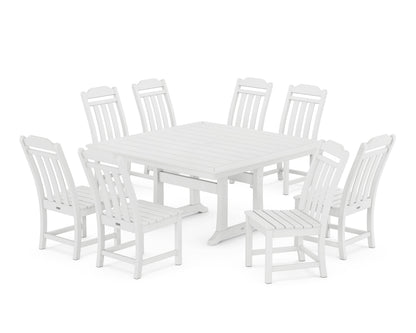 POLYWOOD Cottage 9-Piece Square Side Chair Dining Set with Trestle Legs in White