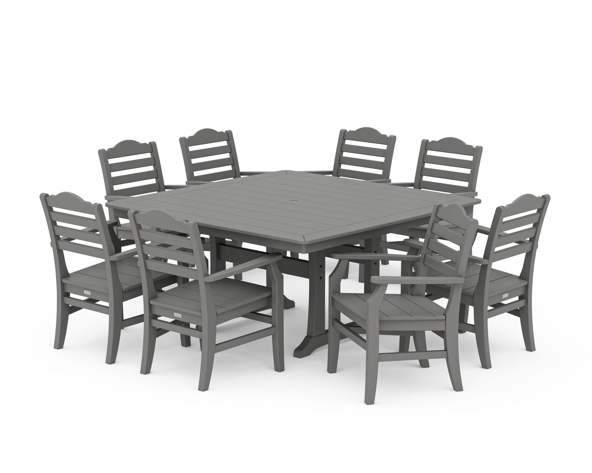 POLYWOOD Savannah 9-Piece Square Dining Set with Trestle Legs in Slate Grey