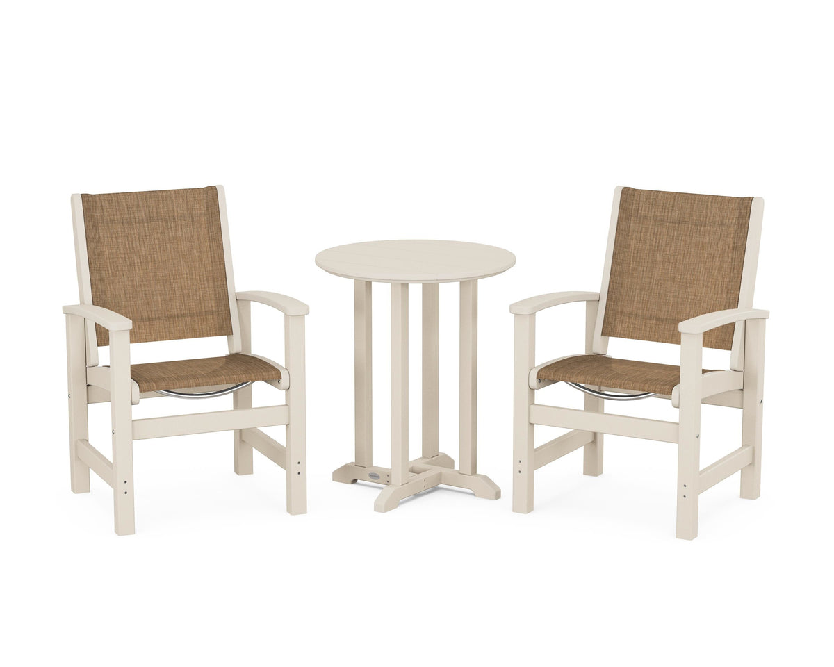 POLYWOOD Coastal 3-Piece Round Bistro Dining Set in Sand / Burlap