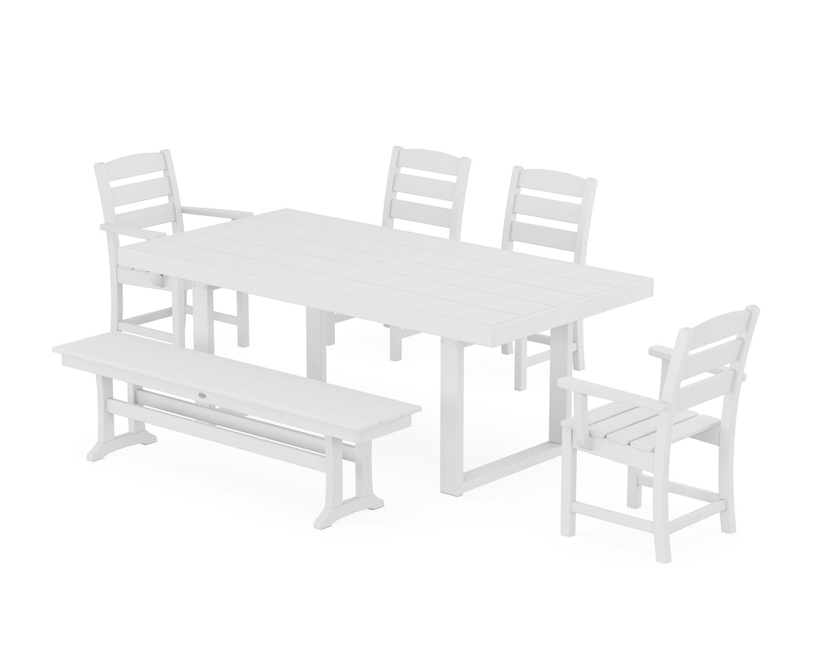 POLYWOOD Lakeside 6-Piece Dining Set with Bench - 39" x 78" Table in White
