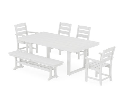 POLYWOOD Lakeside 6-Piece Dining Set with Bench - 39" x 78" Table in White