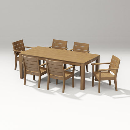 POLYWOOD Latitude 7-Piece Arm Chair Dining Set - 84" Table in Natural