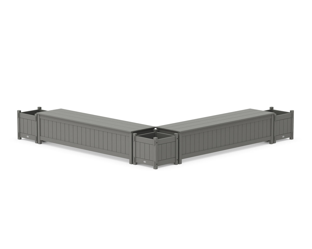 POLYWOOD 72" Vineyard L-Shaped Planter Storage Bench Corner Set in Slate Grey