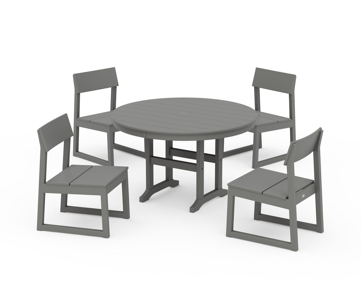 POLYWOOD EDGE Side Chair 5-Piece Round Farmhouse Dining Set in Slate Grey