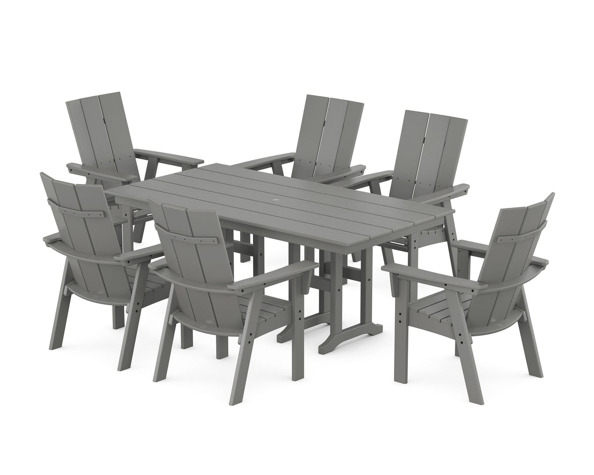 POLYWOOD Modern Curveback Adirondack 7-Piece Farmhouse Dining Set in Slate Grey