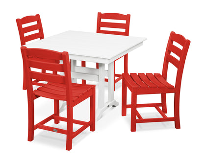 POLYWOOD La Casa Café 5-Piece Side Chair Dining Set in Sunset Red / White