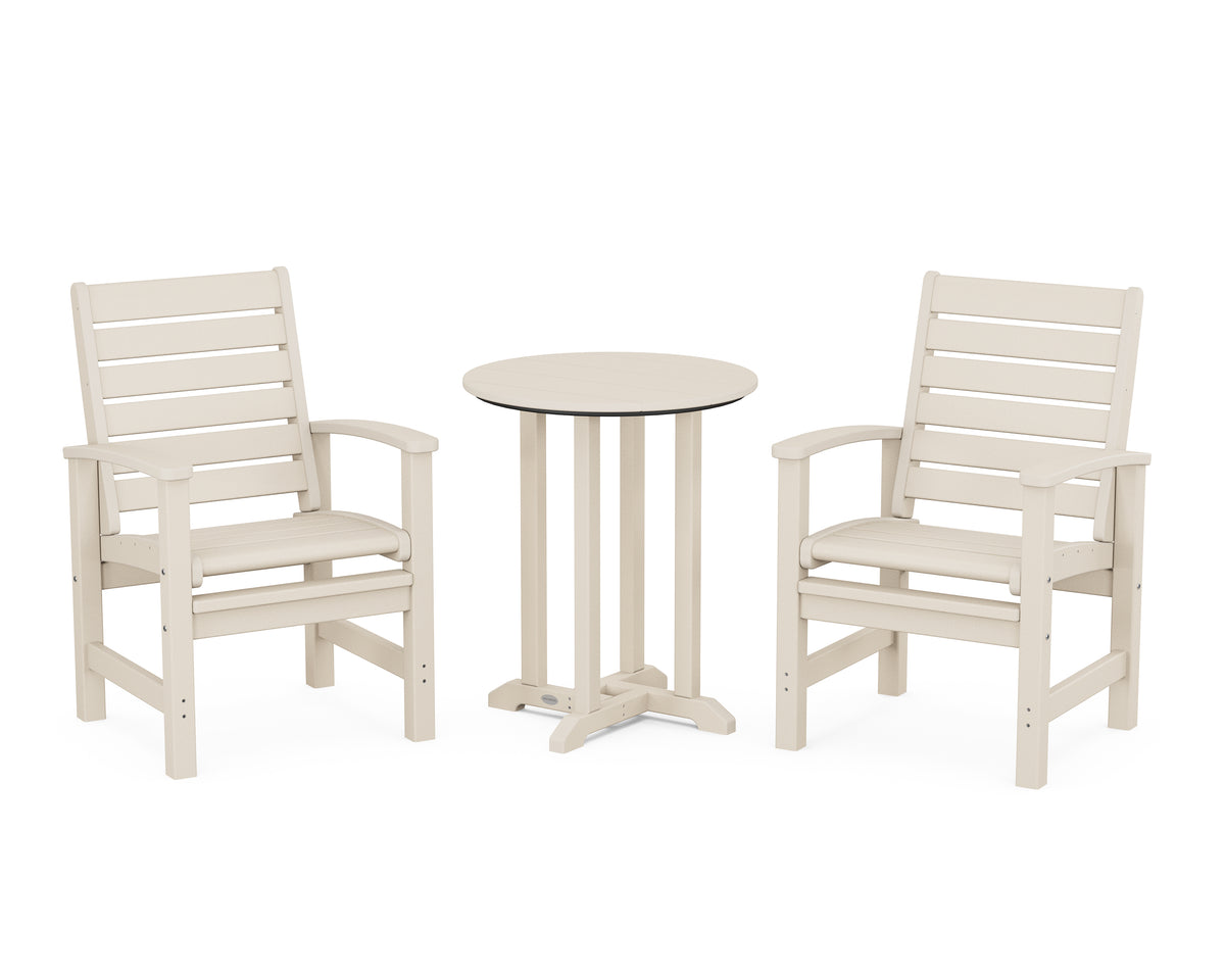 POLYWOOD Signature 3-Piece Round Farmhouse Bistro Dining Set in Sand